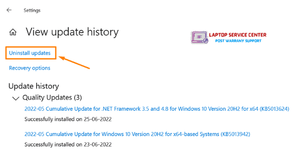 Uninstall updates in Windows 10