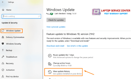 View Update History in Windows 10